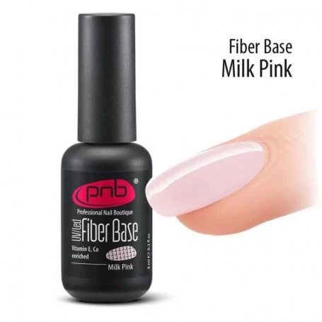 Kaučiukinė Gelinio Lako Bazė PNB Fiber UV/LED Base Milk Pink
