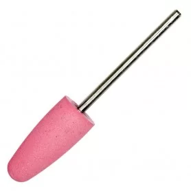 Nóż do gumy w kolorze różowym, owalny, ze srebrnym trzonkiem.