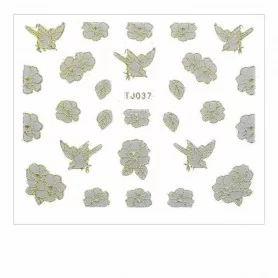 3D STICKERS TJ037 WHITE WITH GOLD RIBBON
