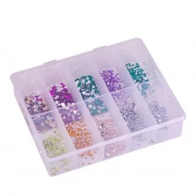 Box with cubic zirconia, mix of colors and sizes, about 2000 pcs.