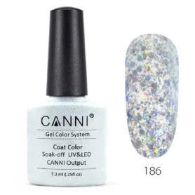 186 Silver Glitter 7.3ml Canni Soak Off UV LED Nail Gel Polish